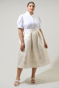 Lola Jacquard Pleated Midi Skirt Curve