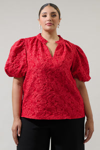 Arielle Jacquard Split Neck Top Curve