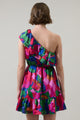 Evolet Floral Paradise Satin One Shoulder Mini Dress