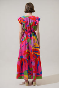 Soleil Abstract Pismo Button Down Flutter Maxi Dress
