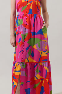 Soleil Abstract Pismo Button Down Flutter Maxi Dress