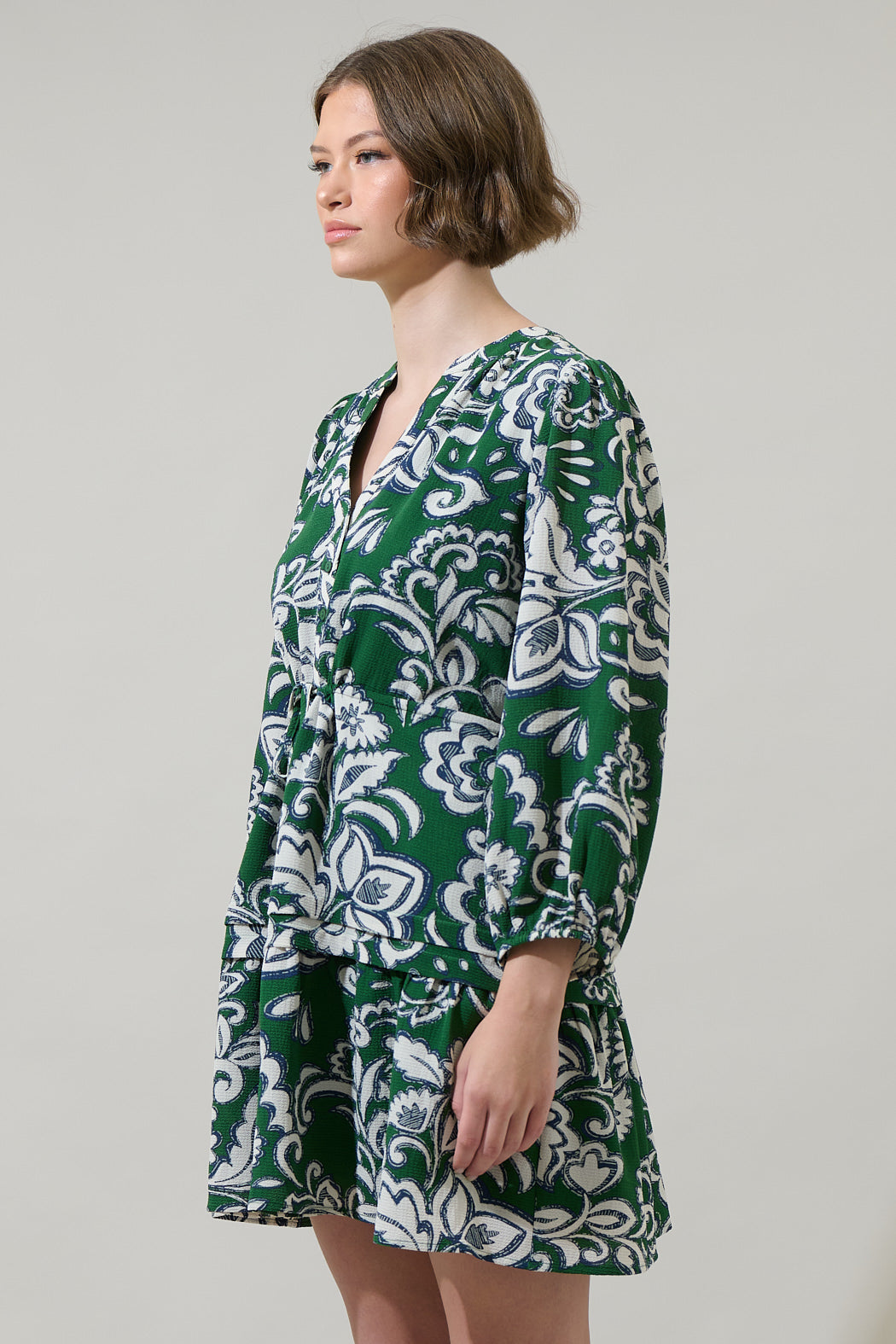 harriet floral mini dress Harriet Floral Barie Button Down Mini Dress Curve CREAM-GREEN / 3X by Sugarlips