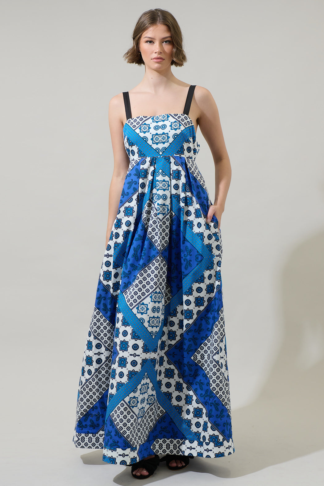roxy maxi dress Roxy Fabiola Pleated Maxi Dress WHITE-BLUES / S by Sugarlips