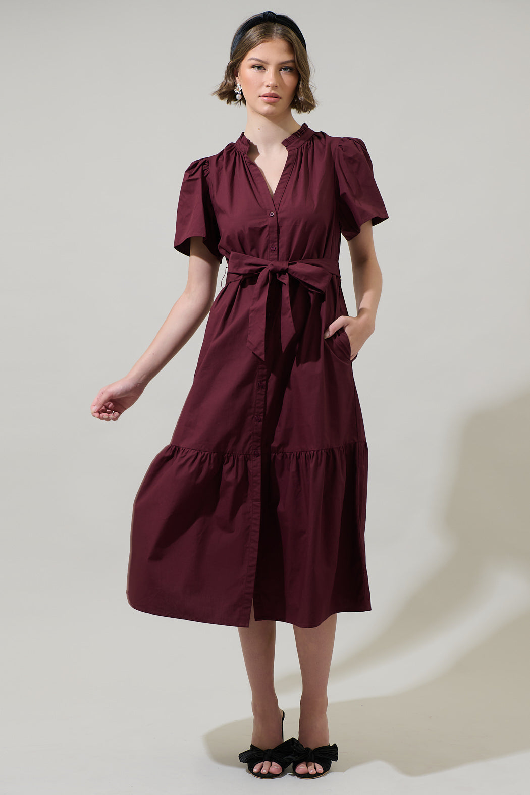 Beatrice Button Down Poplin Midi Dress Navy / XL by Sugarlips Beatrice Button Down Poplin Midi Dress Navy / XL by Sugarlips