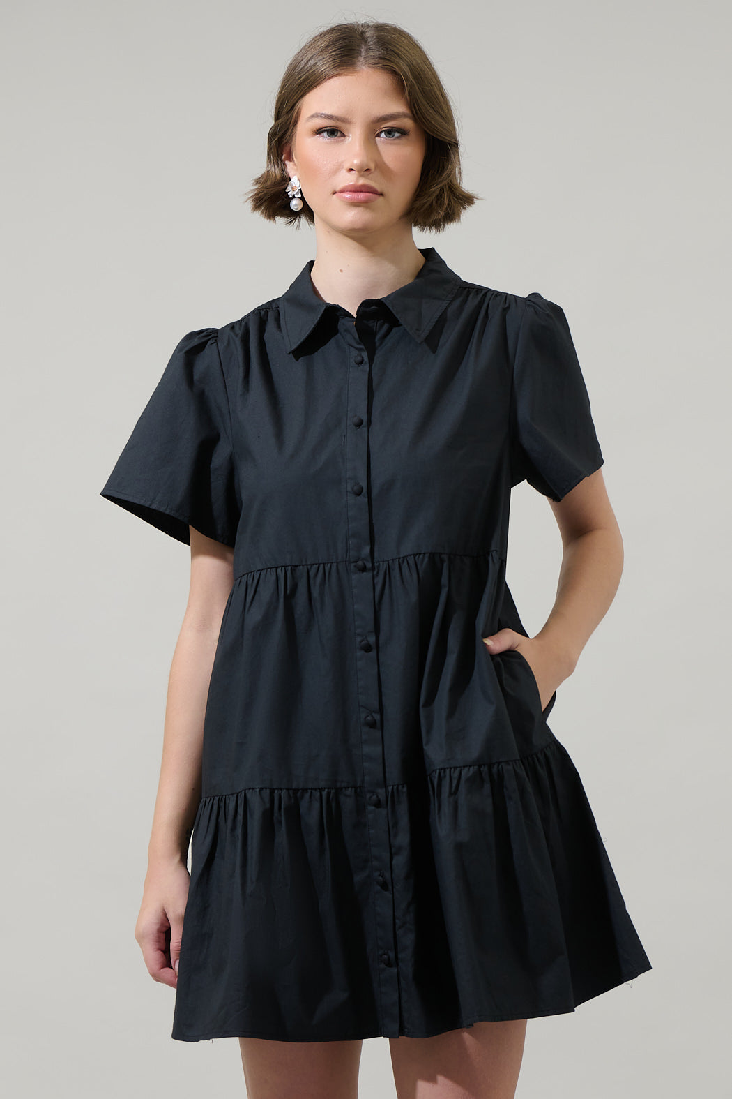 Xia Poplin Tiered Mini Dress Black / M by Sugarlips Xia Poplin Tiered Mini Dress Black / M by Sugarlips