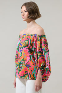 Lilia Tropical Floral Off the Shoulder Balloon Sleeve Top