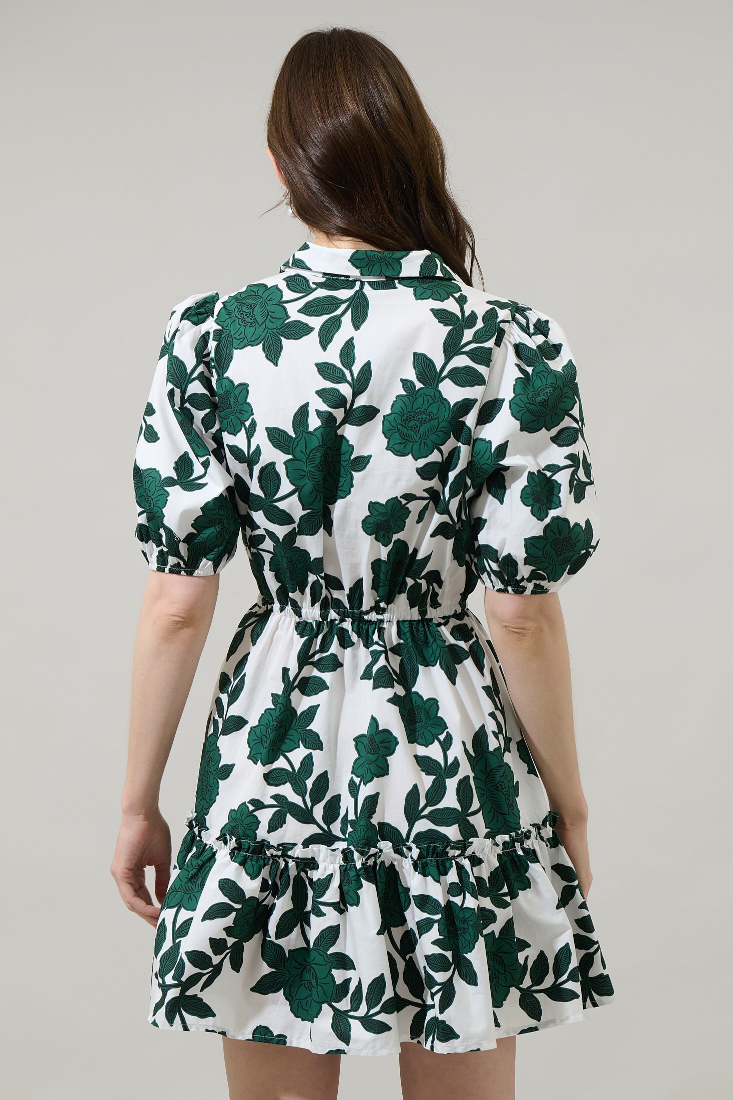 Kane Floral Stacie Button Down Mini Dress WHT-FOREST / S by Sugarlips Kane Floral Stacie Button Down Mini Dress WHT-FOREST / S by Sugarlips