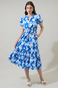 Grafton Floral Ticking Floral Waist Tie Midi Dress