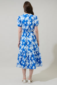 Grafton Floral Ticking Floral Waist Tie Midi Dress