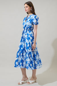 Grafton Floral Ticking Floral Waist Tie Midi Dress