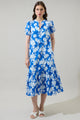 Grafton Floral Ticking Floral Waist Tie Midi Dress