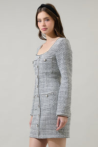 Janae Tweed Salome Pearl Button Down Mini Dress