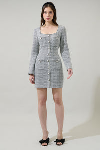 Janae Tweed Salome Pearl Button Down Mini Dress