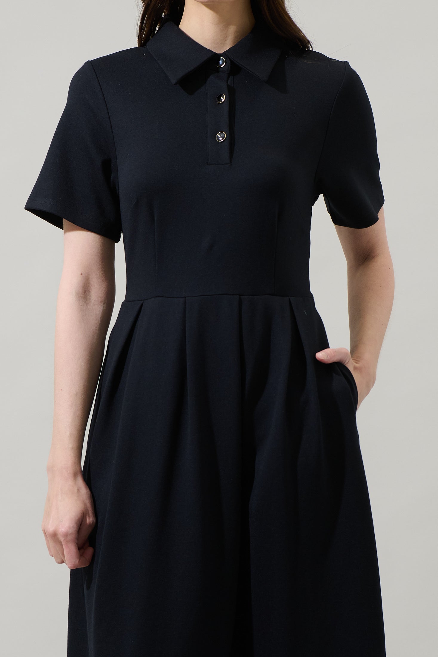 collared pleated dress Aimee Collared Pleated Midi Dress Black / M by Sugarlips