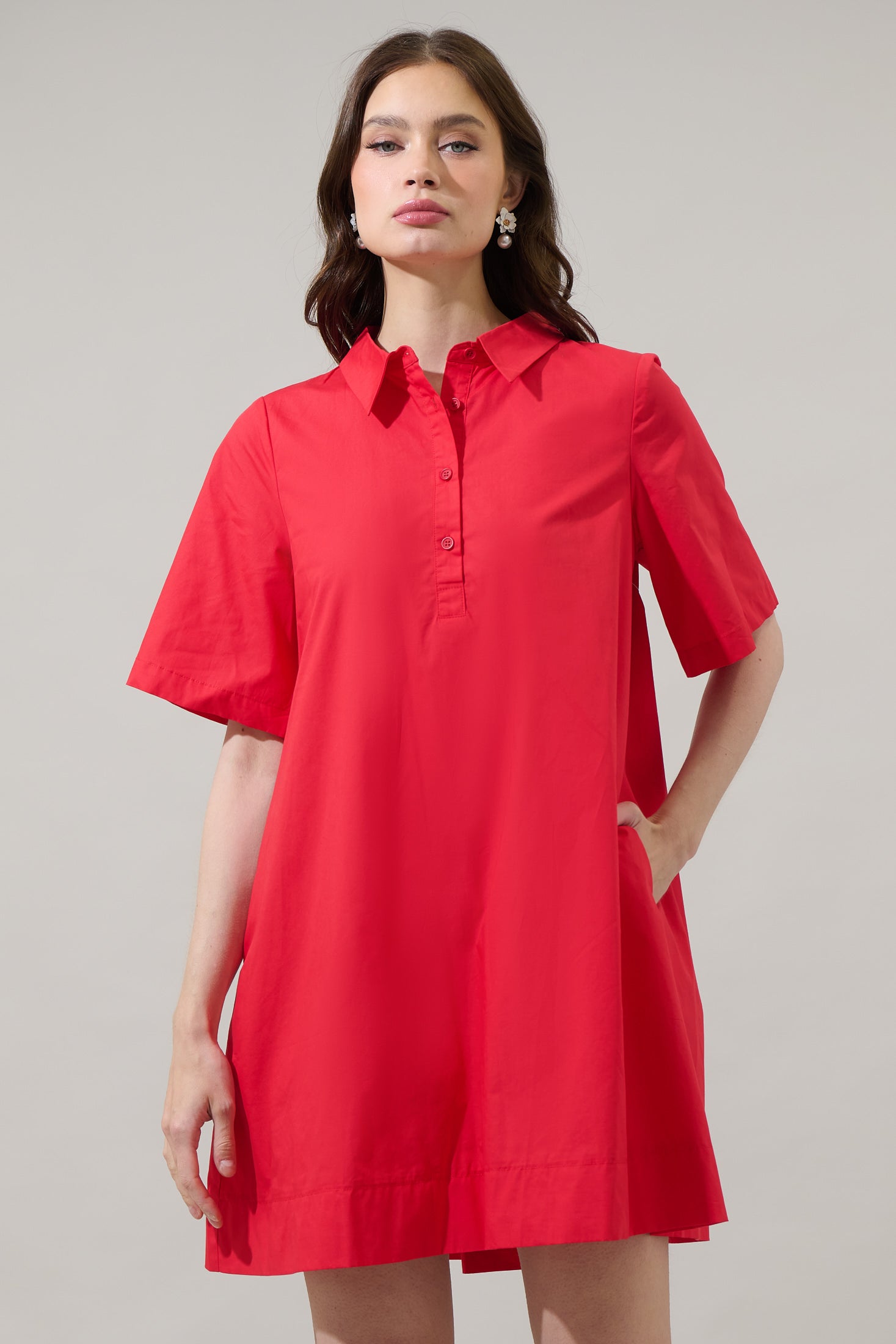 trapeze shirt dress Danbury Collared Trapeze Mini Dress RED / S by Sugarlips