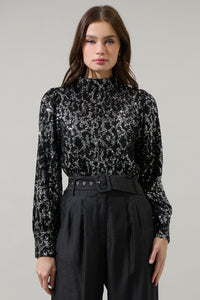 Zuri Isabella Sequin Mock Neck Blouse