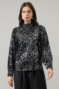 Zuri Isabella Sequin Mock Neck Blouse