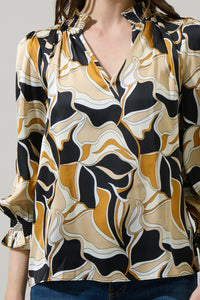 Madrone Abstract Groover Split Neck Blouse