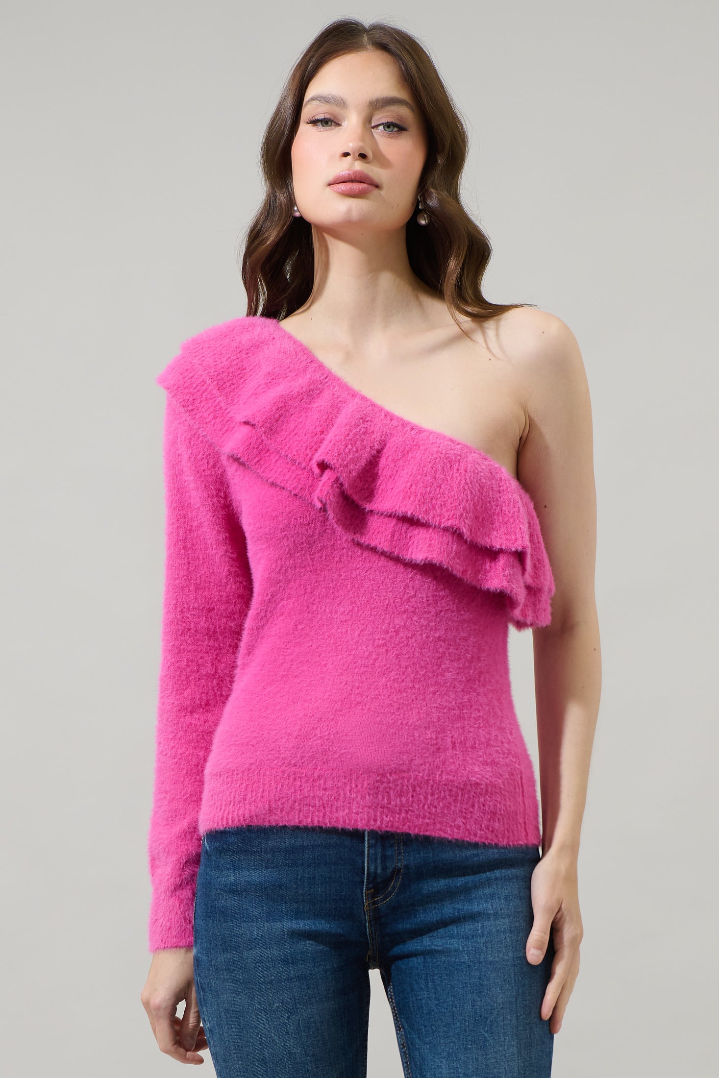 Wayne Ruffle One Shoulder Sweater Top โ Sugarlips