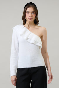 Wayne Ruffle One Shoulder Sweater Top