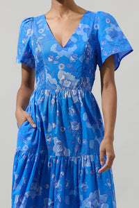 Selma Floral Alexis Poplin Cotton Voile Tiered Midi Dress