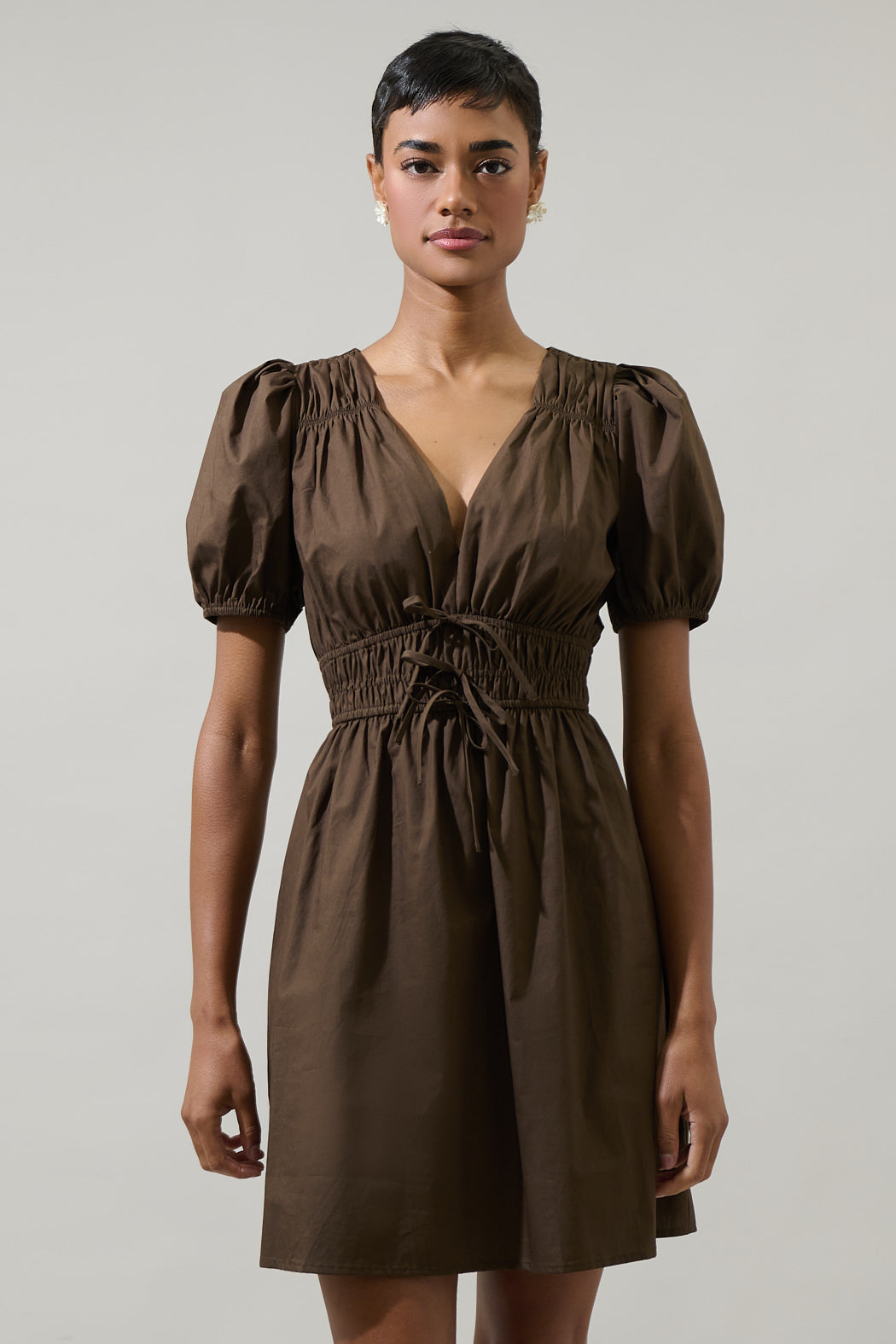 Saylor Smocked Mini Dress DK-BROWN / XS by Sugarlips Saylor Smocked Mini Dress DK-BROWN / XS by Sugarlips