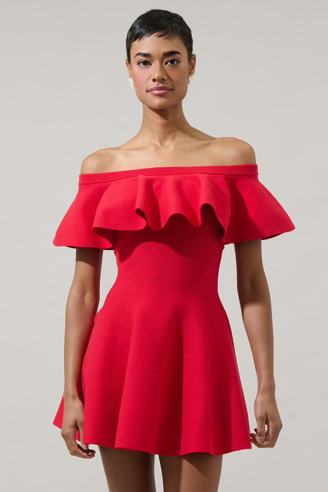 Dennet Off The Shoulder Flare Mini Dress Red / S by Sugarlips Dennet Off The Shoulder Flare Mini Dress Red / S by Sugarlips