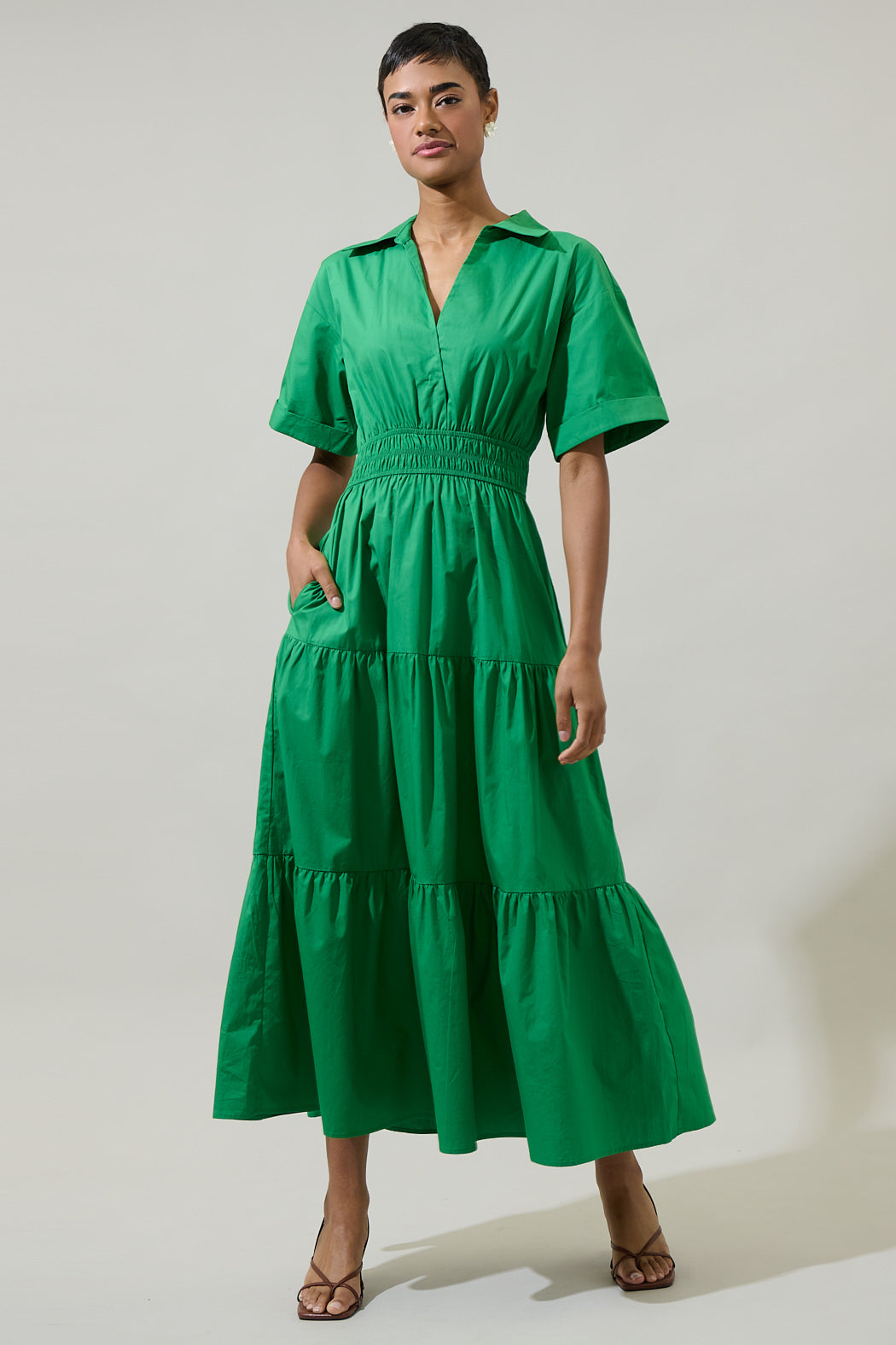 collared maxi dress Milah Tiered Collared Maxi Dress KELLY-GREEN / S by Sugarlips