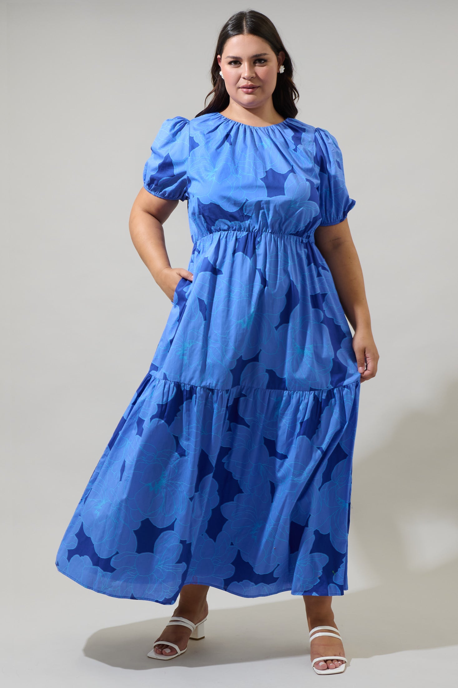 Skyline Floral Becca Tiered Maxi Dress Curve Blue / 3X by Sugarlips Skyline Floral Becca Tiered Maxi Dress Curve Blue / 3X by Sugarlips