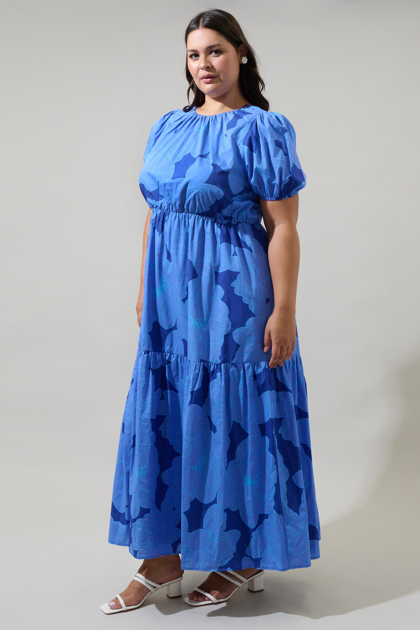 Skyline Floral Becca Tiered Maxi Dress Curve Blue / 3X by Sugarlips Skyline Floral Becca Tiered Maxi Dress Curve Blue / 3X by Sugarlips