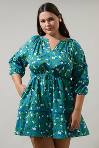 Laury Floral Dabria Split Neck Mini Dress Curve