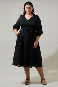 Zelda Smocked Long Sleeve Cotton Voile Midi Dress Curve