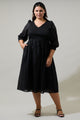 Zelda Smocked Long Sleeve Midi Dress Curve