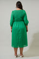 Zelda Smocked Long Sleeve Cotton Voile Midi Dress Curve