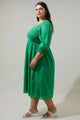 Zelda Smocked Long Sleeve Cotton Voile Midi Dress Curve