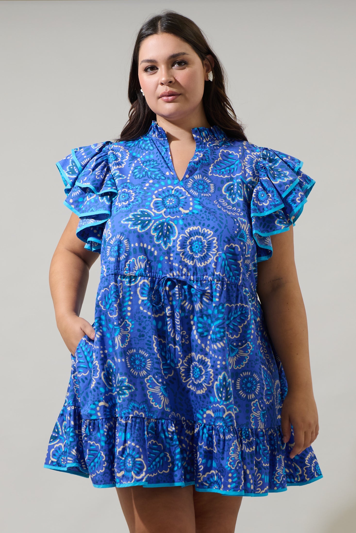 affordable mini dresses Tie back dress Wine Wine / Small 46 Fabric Self Kenner Floral Alina Ruffle Shift