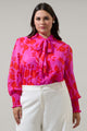 Kensie Floral Etienne Tie Neck Long Sleeve Blouse Curve