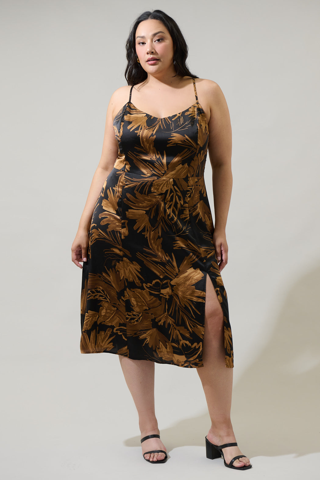 Sugarlips Women's Palm Tropics Midnight Parting Sleeveless Satin Sundress - Brown - Casual Dresses Sugarlips Women's Palm Tropics Midnight Parting Sleeveless Satin Sundress - Brown - Casual Dresses