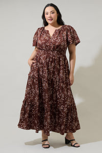 Gibson Floral Palmer Poplin Tiered Maxi Dress Curve