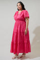 Cerise Floral Palmer Poplin Tiered Maxi Dress Curve