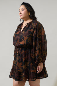 Larba Floral Paxton Balloon Sleeve Mini Dress Curve