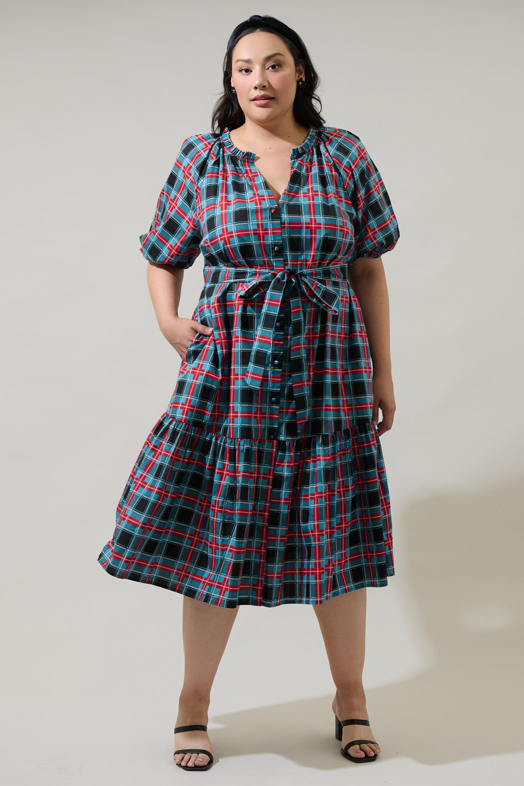 plus size tiered midi dress She+Sky Plus Size Bubble Sleeve Tiered Midi Dress