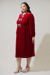 Jena Glow Bow Velvet Midi Dress Curve