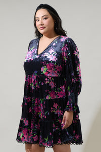 Tulda Floral Amari Velvet Tiered Mini Dress Curve