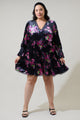 Tulda Floral Amari Velvet Tiered Mini Dress Curve