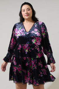 Tulda Floral Amari Velvet Tiered Mini Dress Curve