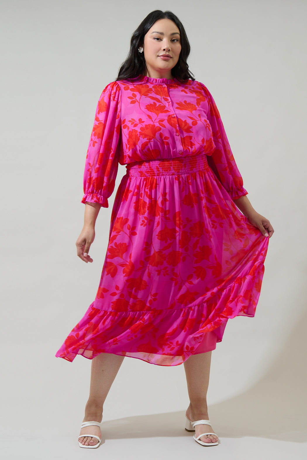 Kensie Floral Irene Smocked Midi Dress Curve Sugarlips Kensie Floral Irene Smocked Midi Dress Curve Sugarlips