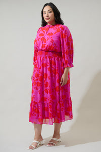 Kensie Floral Irene Smocked Midi Dress Curve