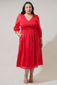 Zelda Smocked Long Sleeve Cotton Voile Midi Dress Curve