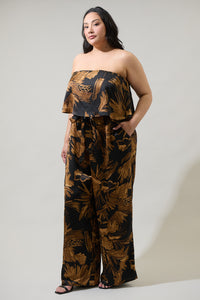 Palm Tropics Midnight Pinal Strapless Jumpsuit Curve